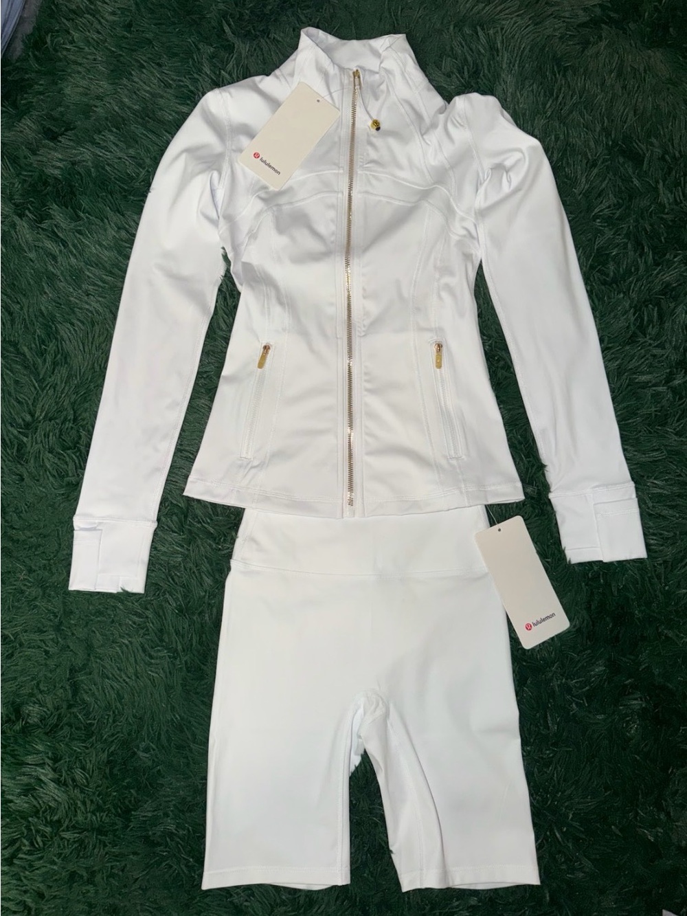 lululemon athletica White Zip Jacket & High-Rise Bike Shorts